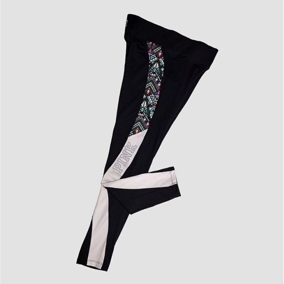 PINK Victoria's Secret 2 Pairs Black Aztec Athletic Workout Leggings Medium - Picture 2 of 15